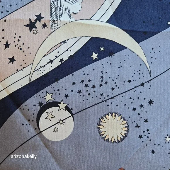 NWT Ann Taylor Silk Square Scarf Celestial Moon Stars Butterflies - Picture 7 of 12